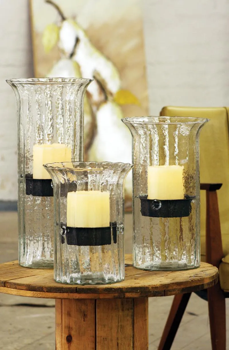 Ribbed Glass Candle Cylinder with Rustic Insert \ Large