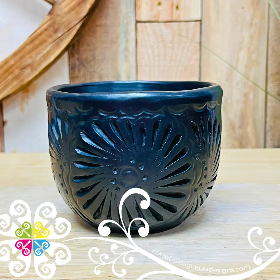 Round Black Clay Calado Mug - Barro Negro Oaxaca
