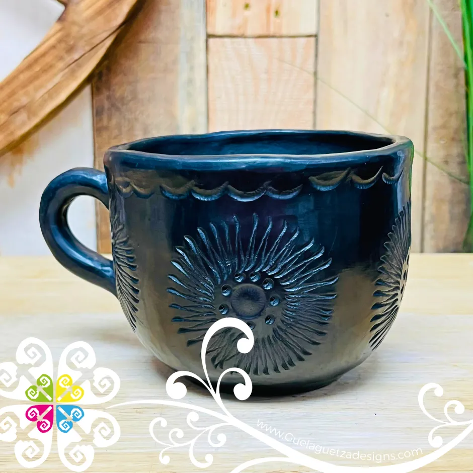 Round Black Clay Calado Mug - Barro Negro Oaxaca