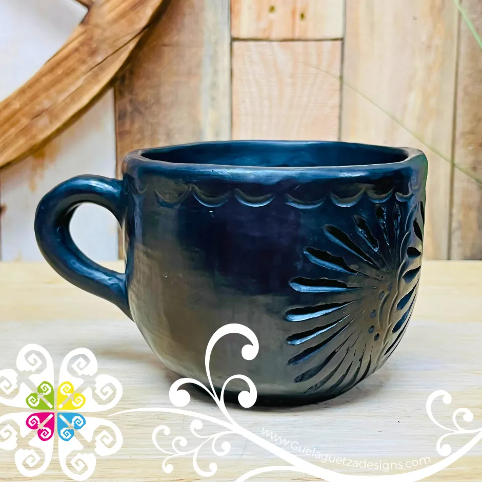 Round Black Clay Calado Mug - Barro Negro Oaxaca