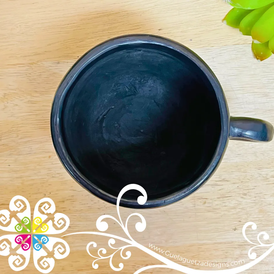 Round Black Clay Calado Mug - Barro Negro Oaxaca