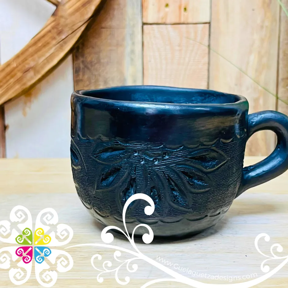 Round Black Clay Calado Mug - Barro Negro Oaxaca