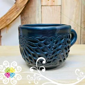 Round Black Clay Calado Mug - Barro Negro Oaxaca