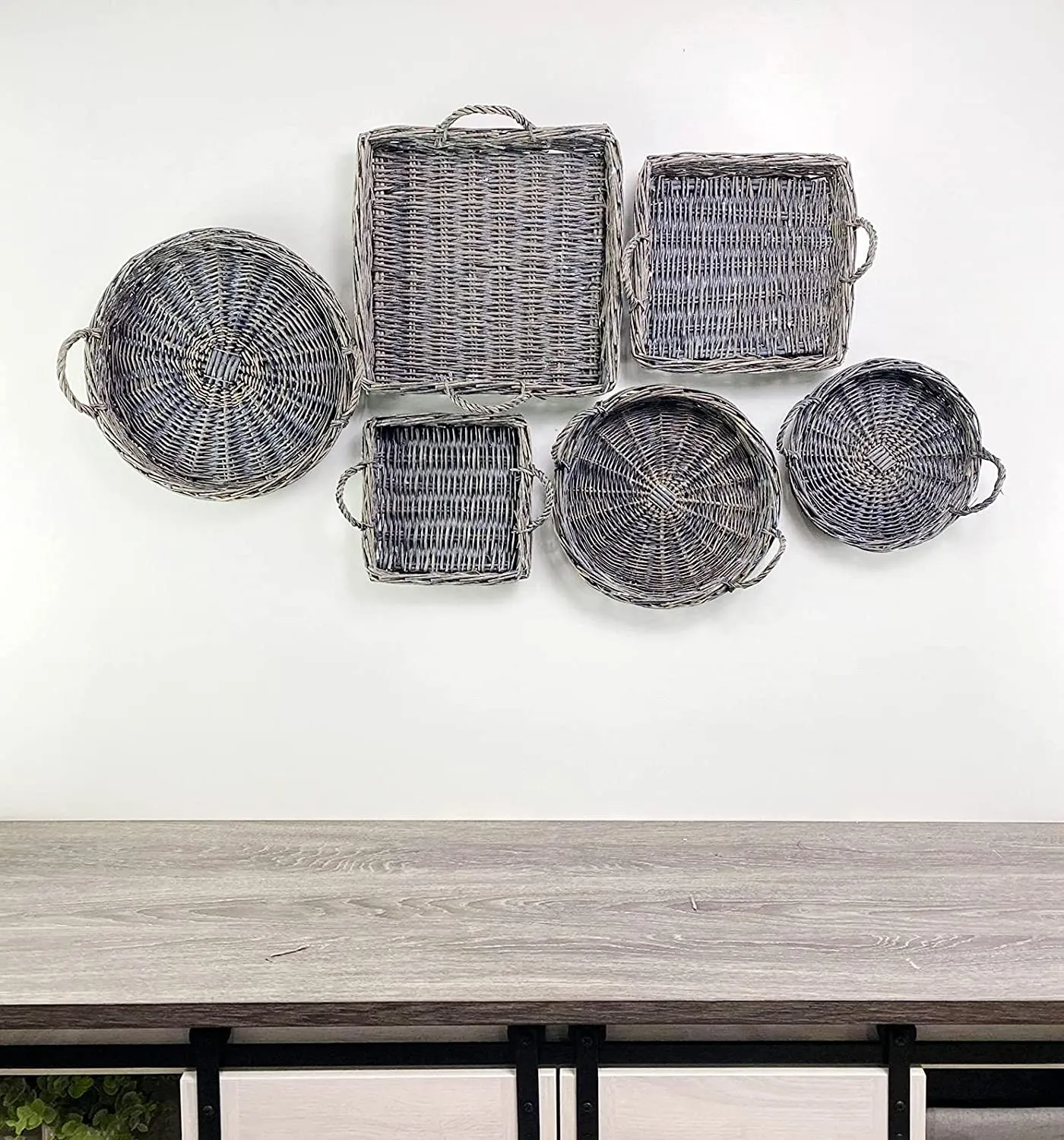 Rustic Willow Basket Trays, Set of 3 (Square, Gray Washed)