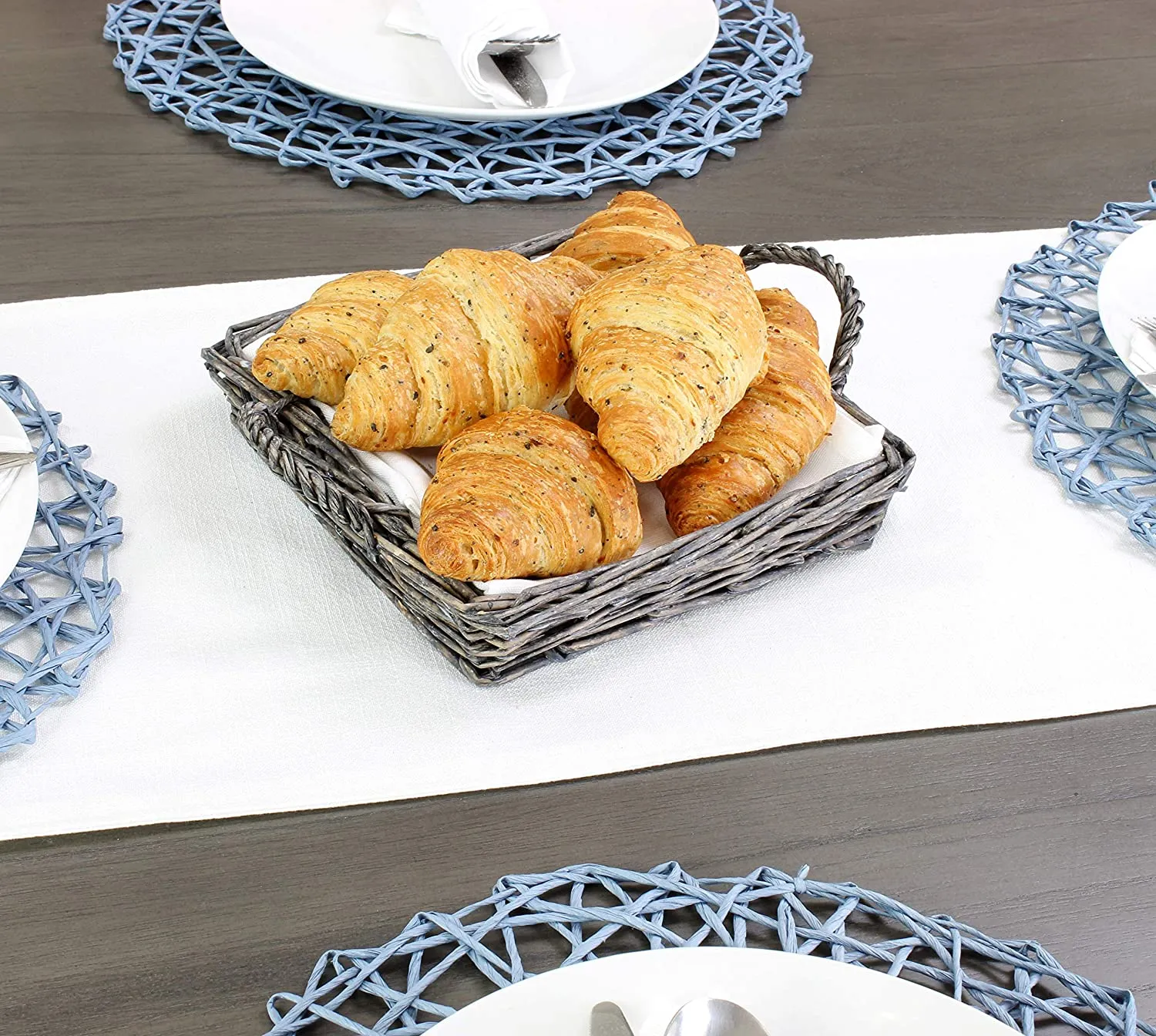 Rustic Willow Basket Trays, Set of 3 (Square, Gray Washed)
