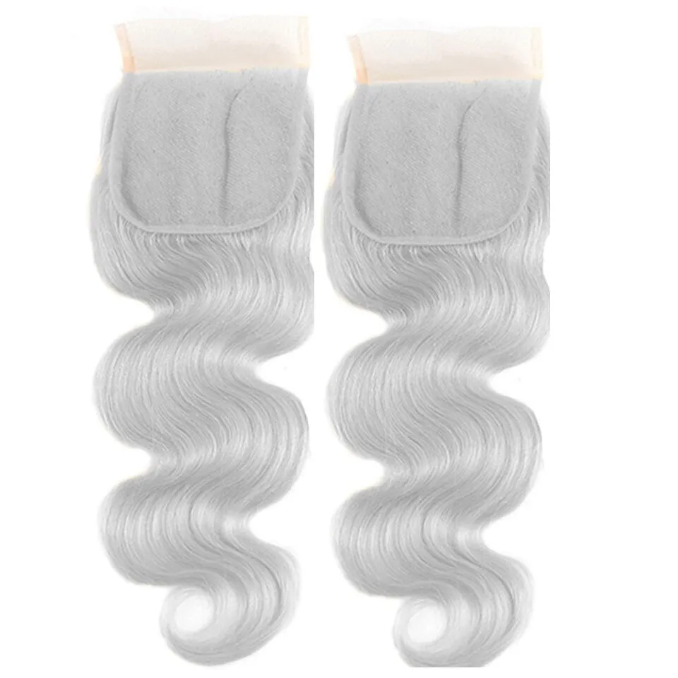 Silver Grey Body Wave 3 Bundles With 4x4 Lace Closure Remy Brazilian Human Hair