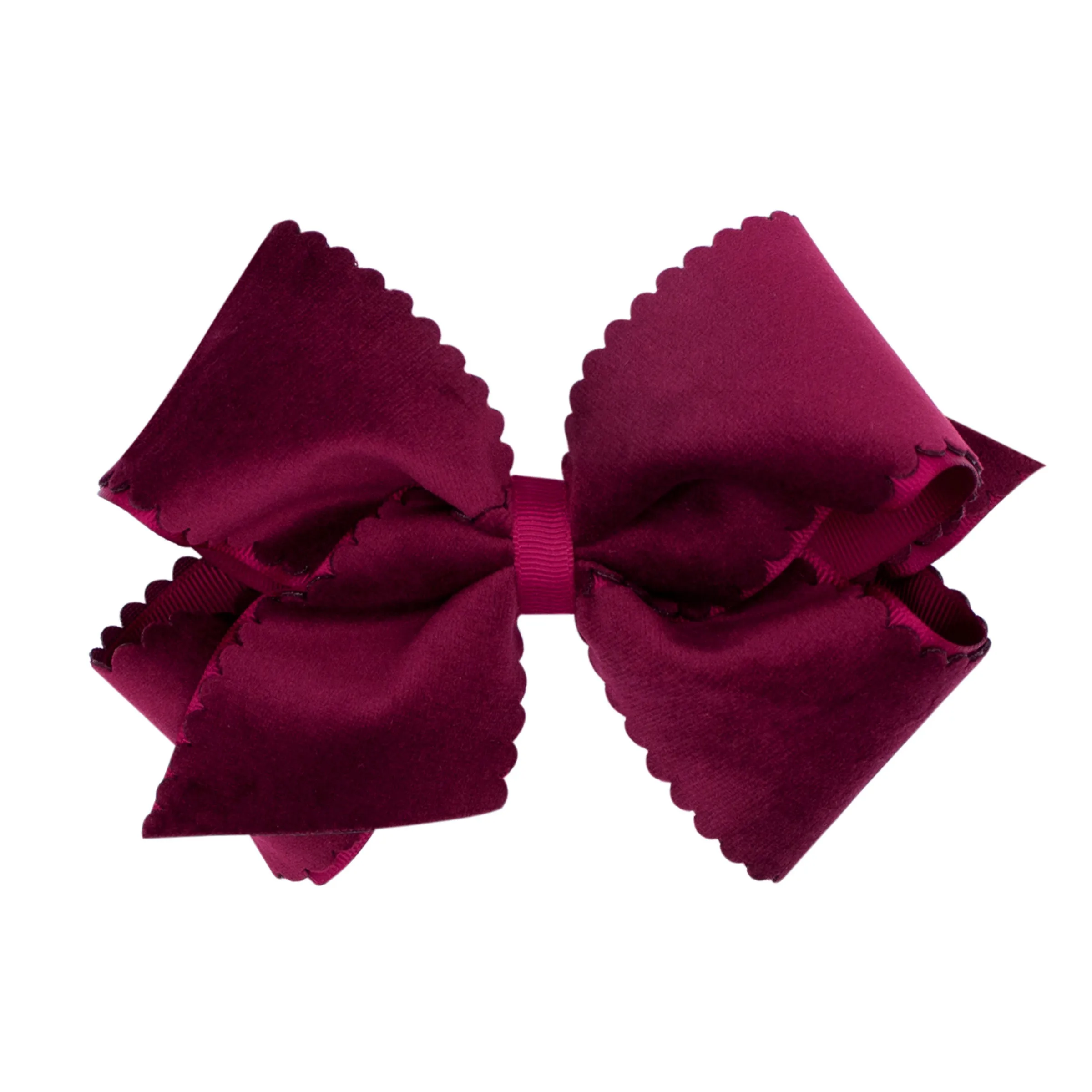 Small King Grosgrain with Scalloped Edge Faux Velvet Bow on Clippie