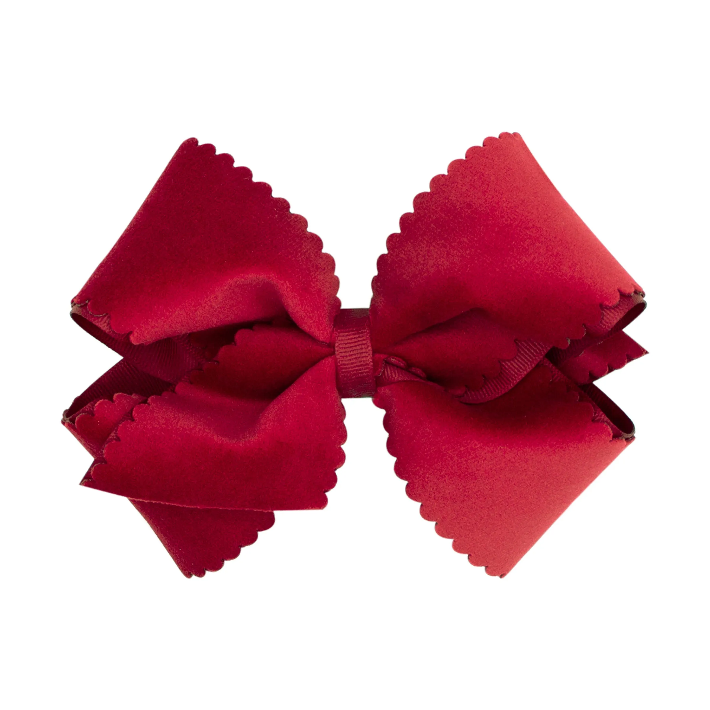 Small King Grosgrain with Scalloped Edge Faux Velvet Bow on Clippie