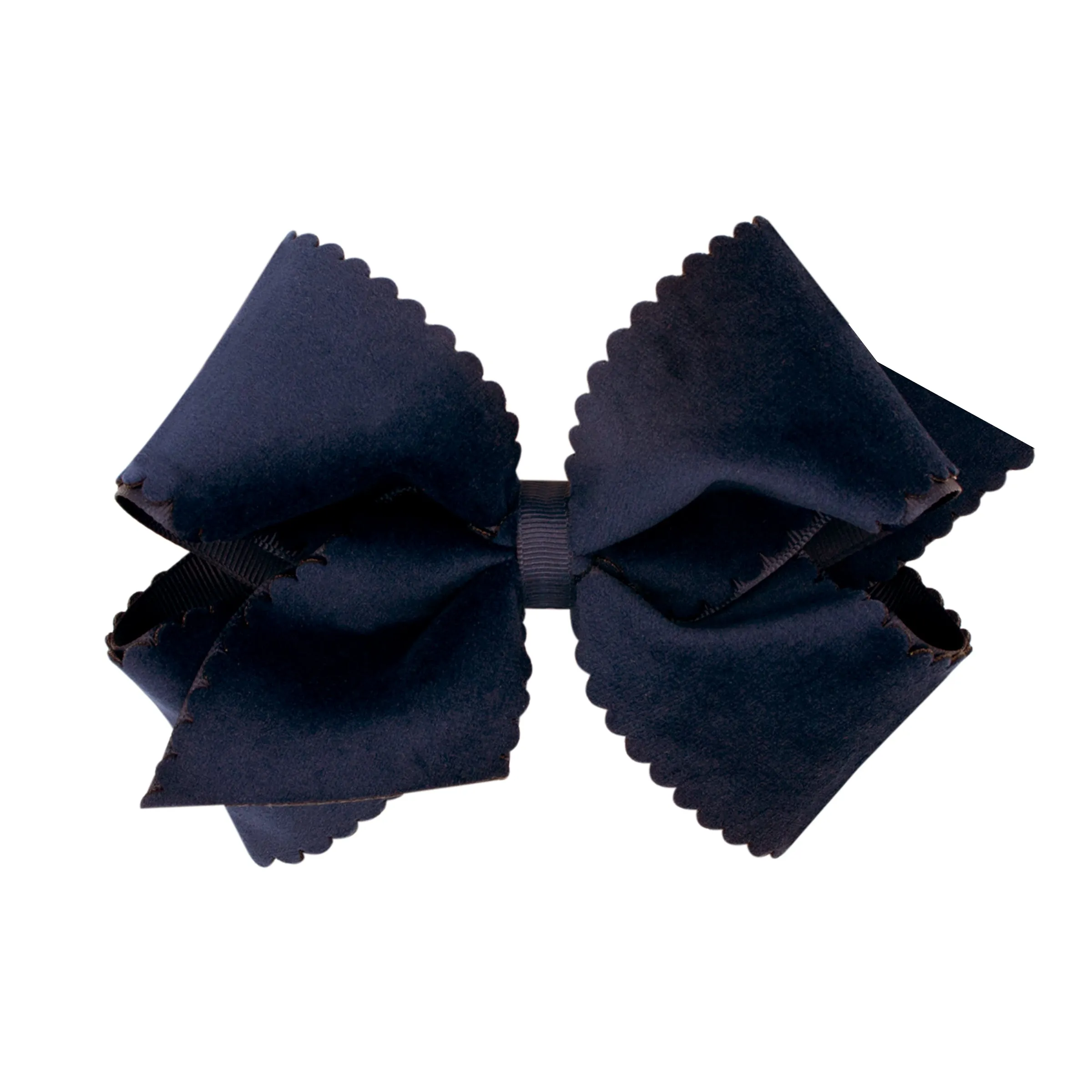 Small King Grosgrain with Scalloped Edge Faux Velvet Bow on Clippie
