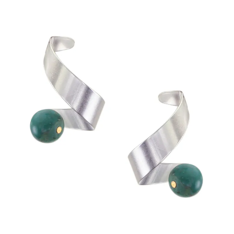 Spiral with Turquoise Bead Post Earrings