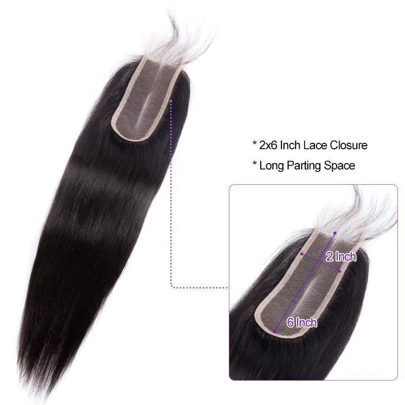Straight 3 Bundles With 2x6 Lace Closure Peruvian Virgin Human Hair