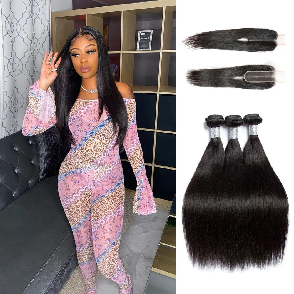 Straight 3 Bundles With 2x6 Lace Closure Peruvian Virgin Human Hair