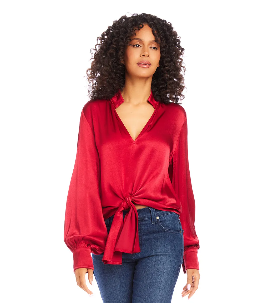 Tie-Front Satin Top