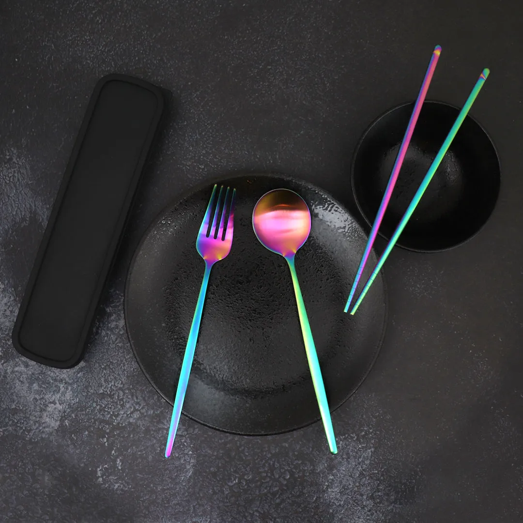 Travel Cutlery Box Set w/ Chopsticks (Satin Rainbow)