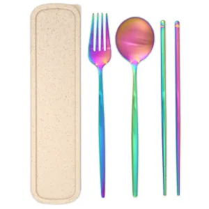 Travel Cutlery Box Set w/ Chopsticks (Satin Rainbow)