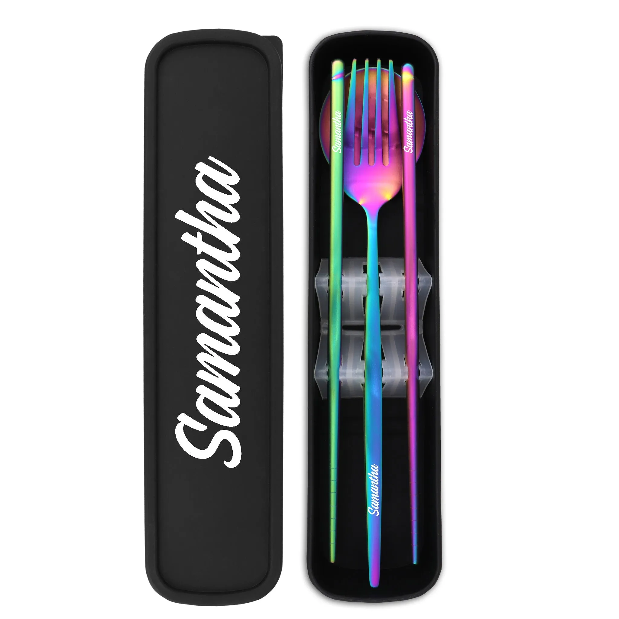 Travel Cutlery Box Set w/ Chopsticks (Satin Rainbow)
