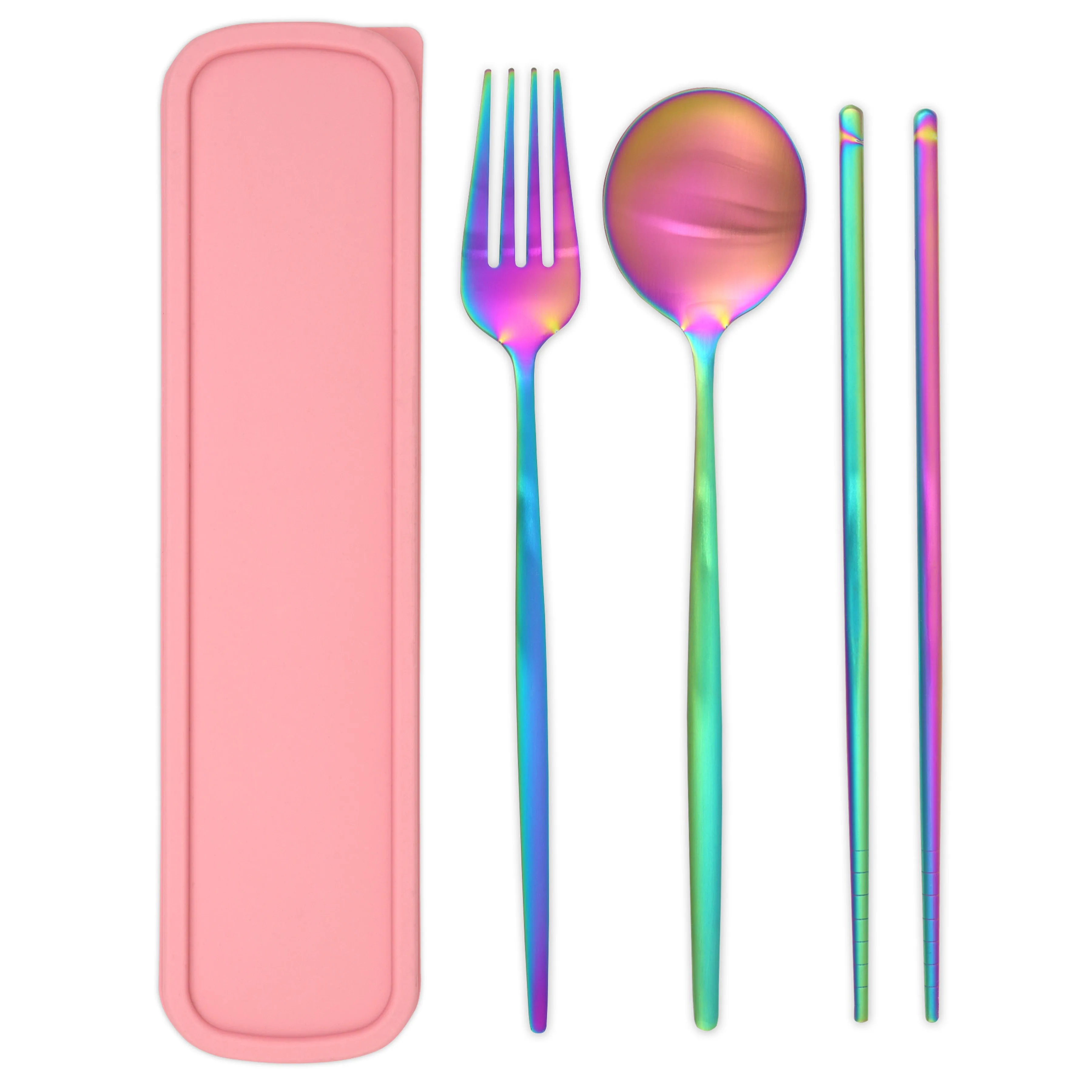 Travel Cutlery Box Set w/ Chopsticks (Satin Rainbow)