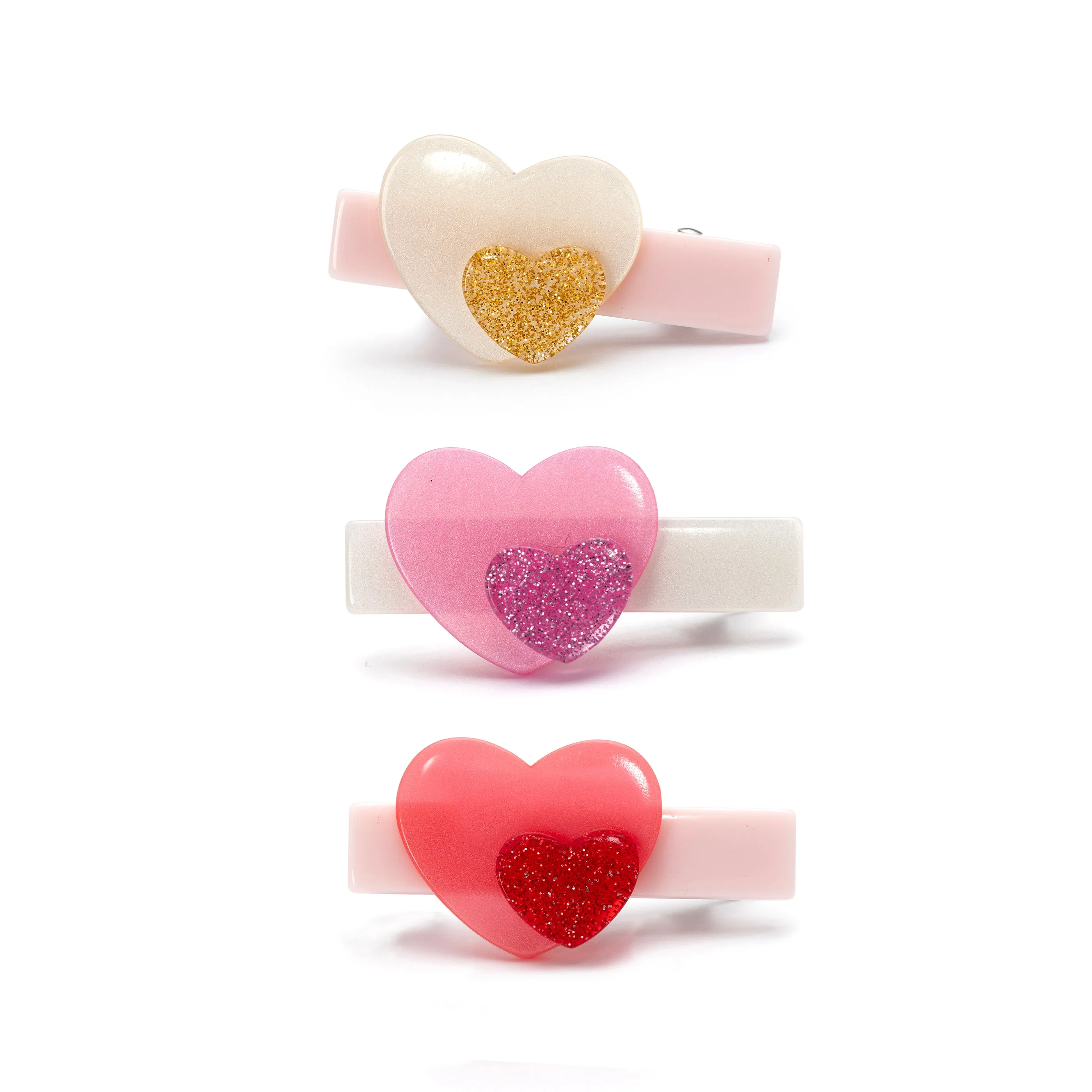 VAL25 - Hearts Double Red Pink Pearl Hair Clips