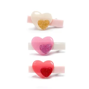 VAL25 - Hearts Double Red Pink Pearl Hair Clips