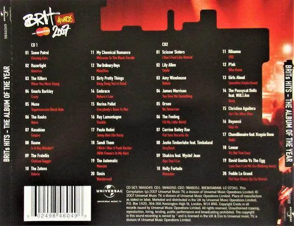 Various: Brits Hits - The Album Of The Year 2007 (2xCD, Comp)