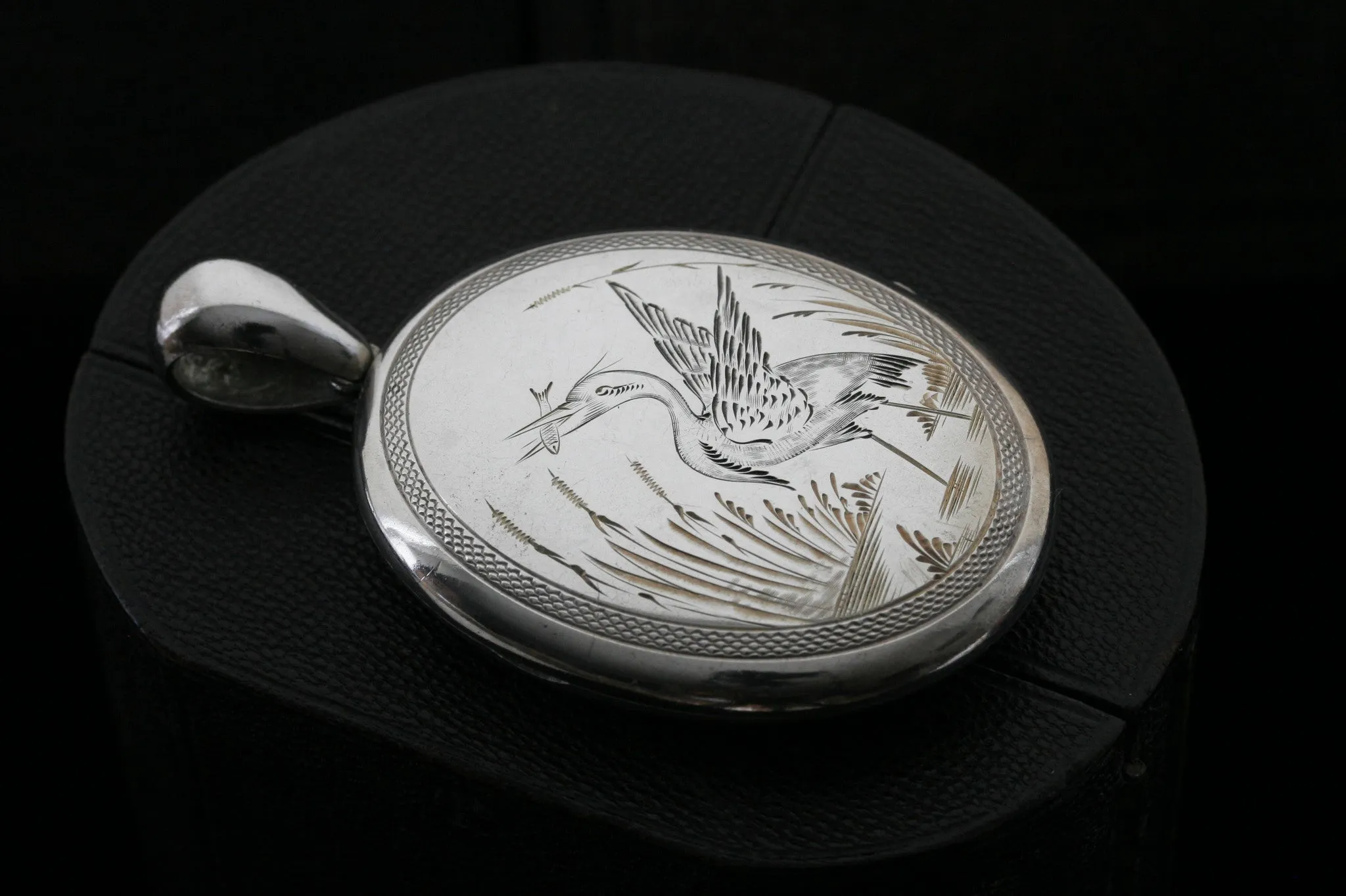 Victorian Sterling Silver Oversized Stork Locket