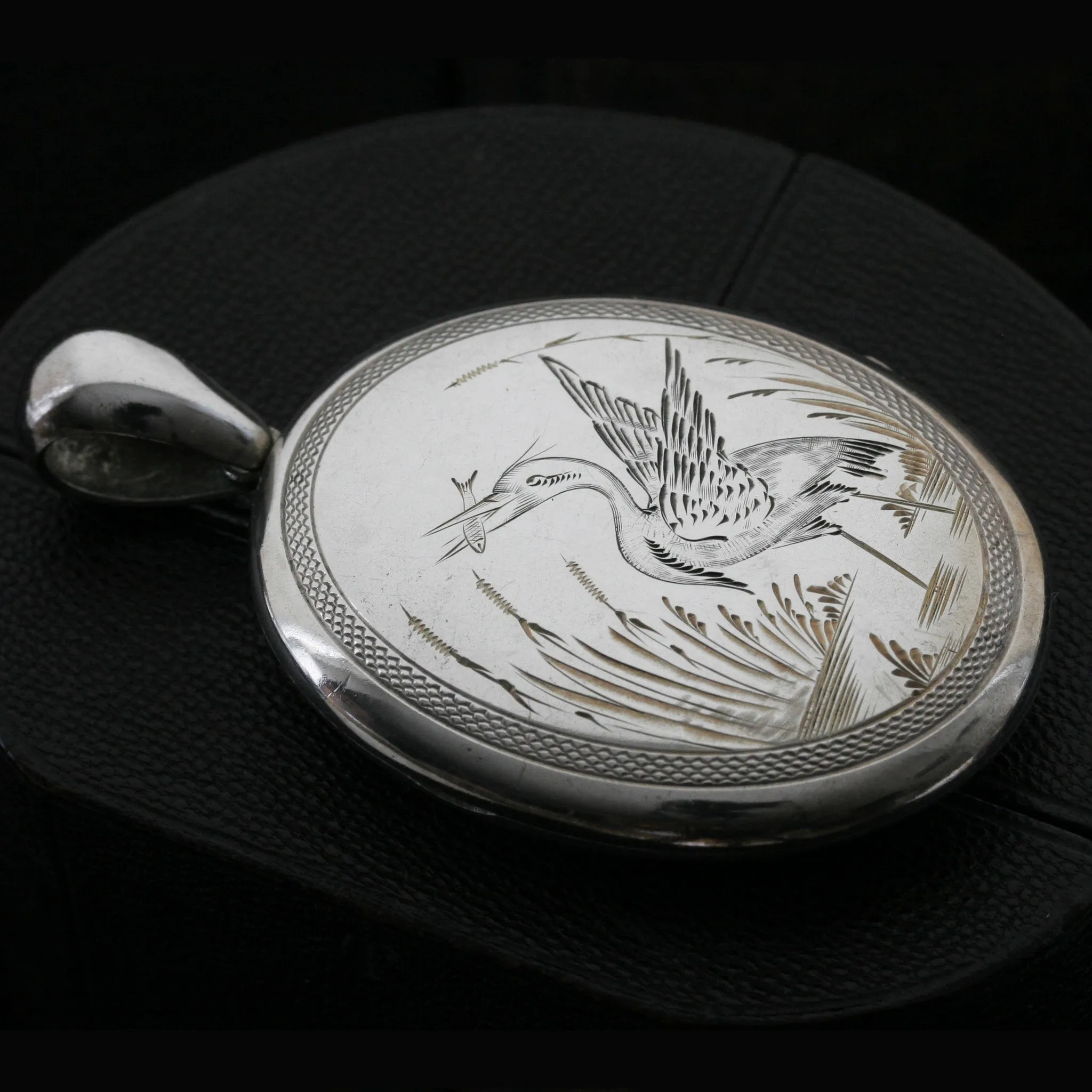 Victorian Sterling Silver Oversized Stork Locket
