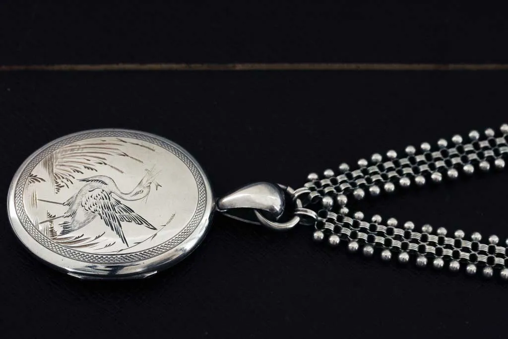 Victorian Sterling Silver Oversized Stork Locket