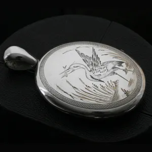Victorian Sterling Silver Oversized Stork Locket