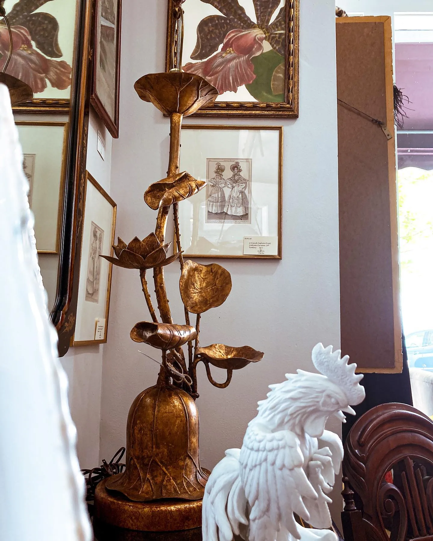 Vintage 1960s Gilded Lotus Flower Marbro Lamp Co. Tall Table Lamp