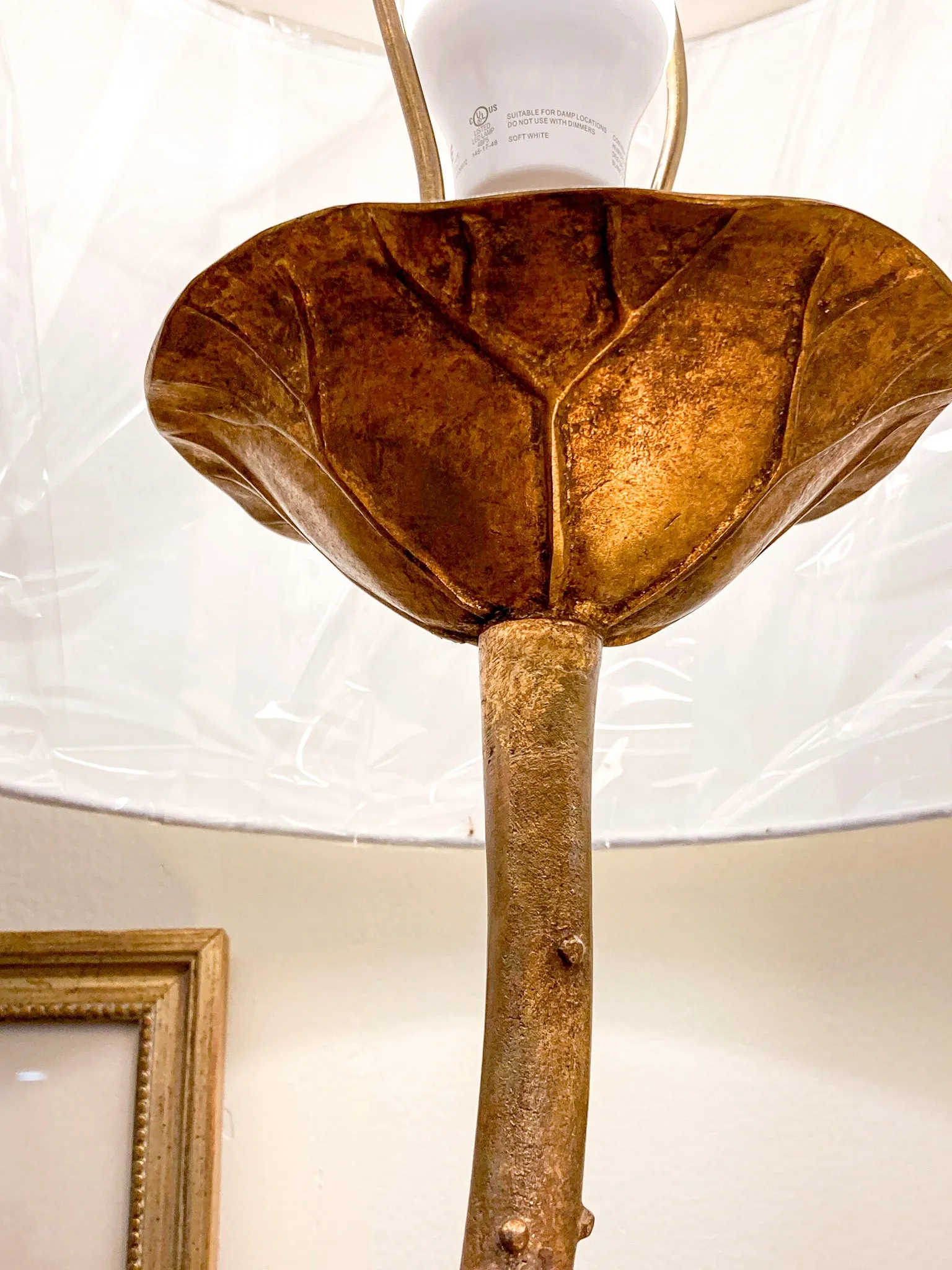 Vintage 1960s Gilded Lotus Flower Marbro Lamp Co. Tall Table Lamp