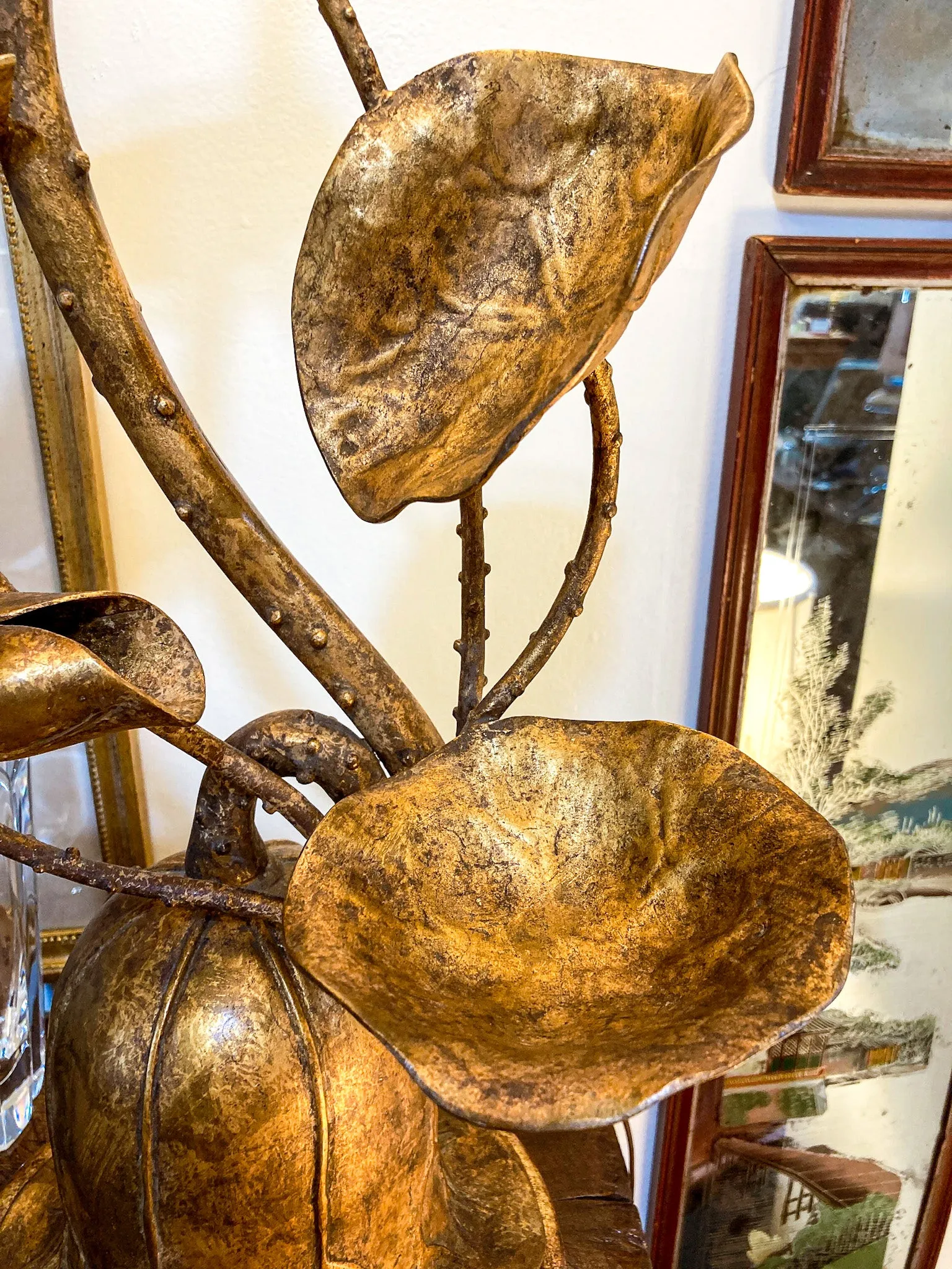 Vintage 1960s Gilded Lotus Flower Marbro Lamp Co. Tall Table Lamp