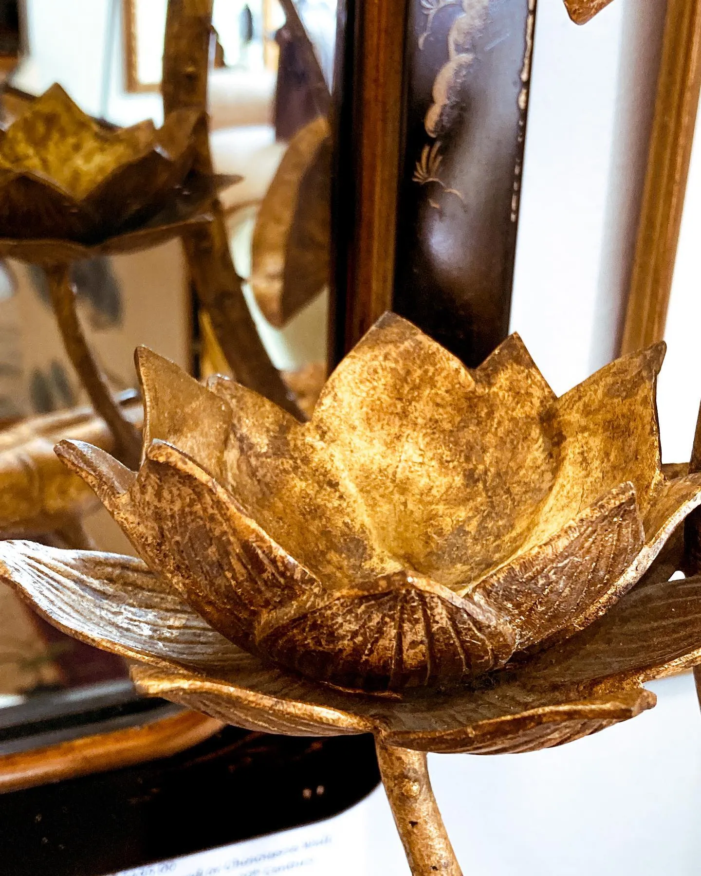 Vintage 1960s Gilded Lotus Flower Marbro Lamp Co. Tall Table Lamp
