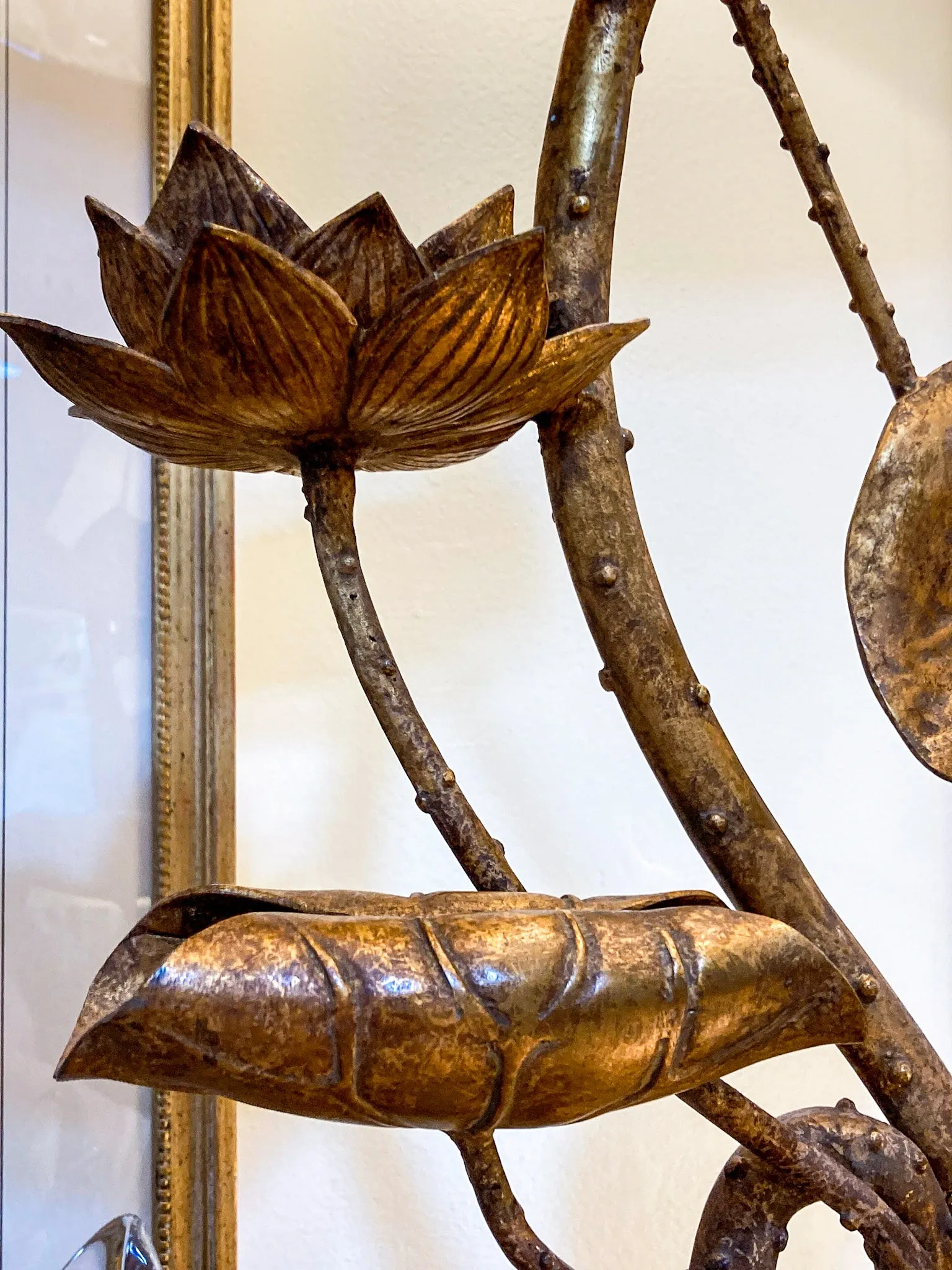 Vintage 1960s Gilded Lotus Flower Marbro Lamp Co. Tall Table Lamp