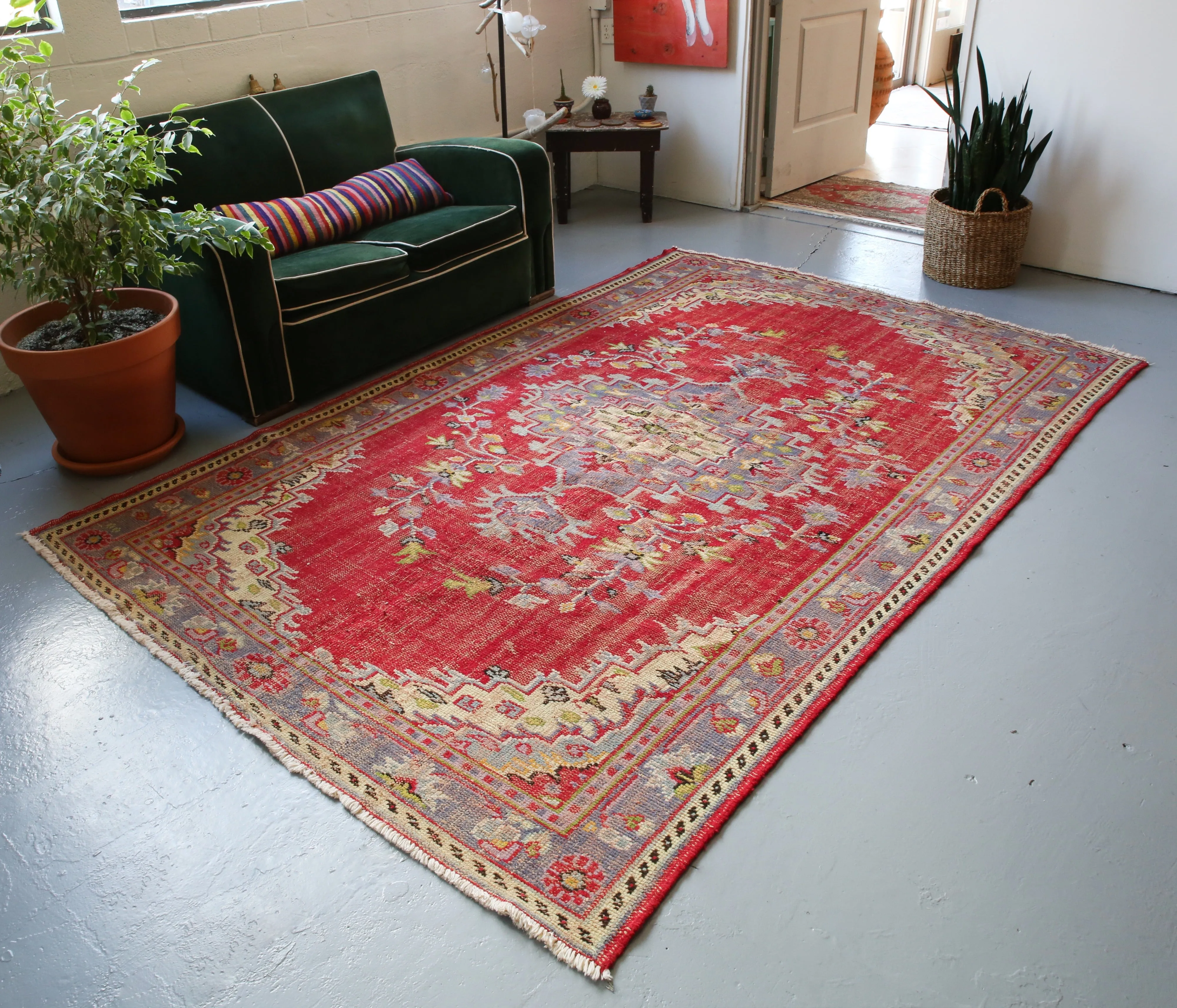 Vintage Demirci Oushak Rug 6ftx9ft