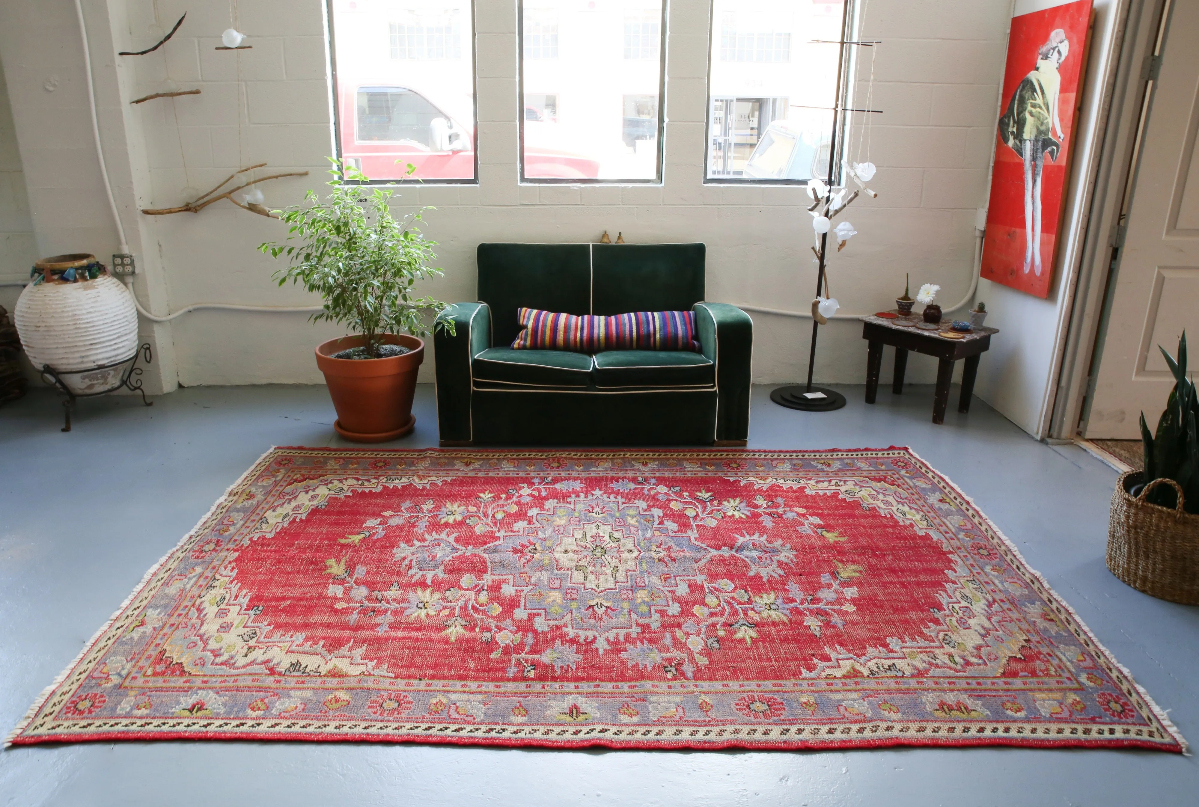 Vintage Demirci Oushak Rug 6ftx9ft