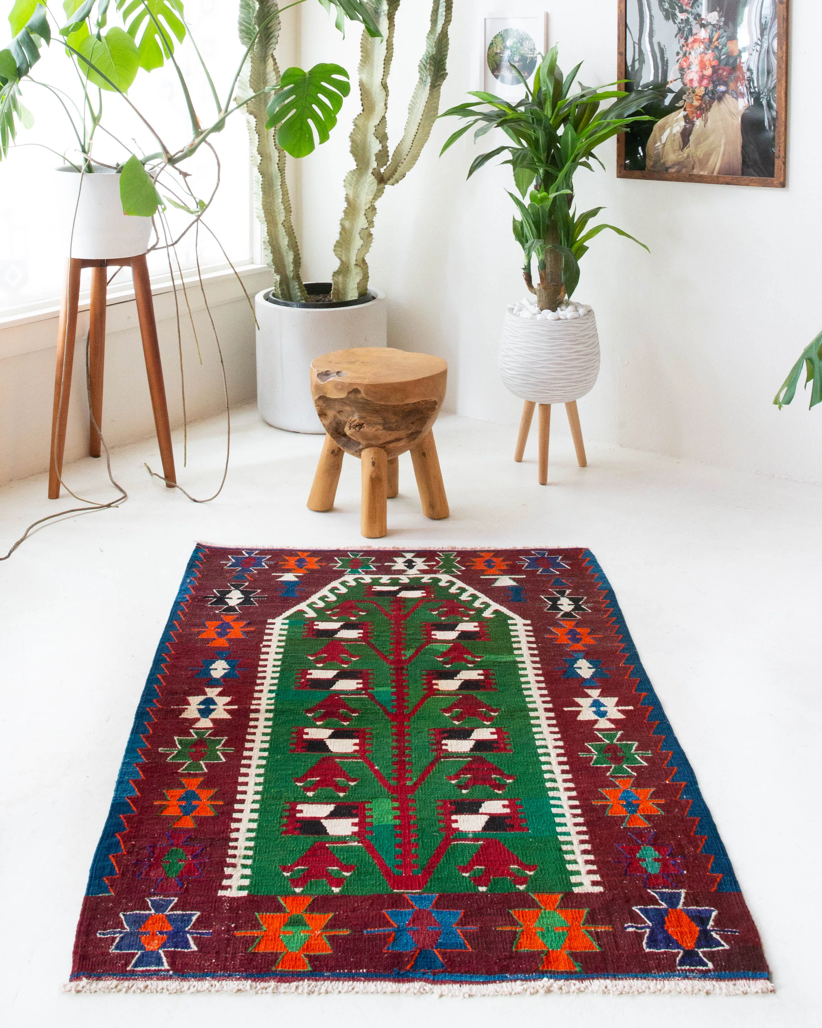 Vintage Fethiye Kilim Rug 3'2"x4'8"