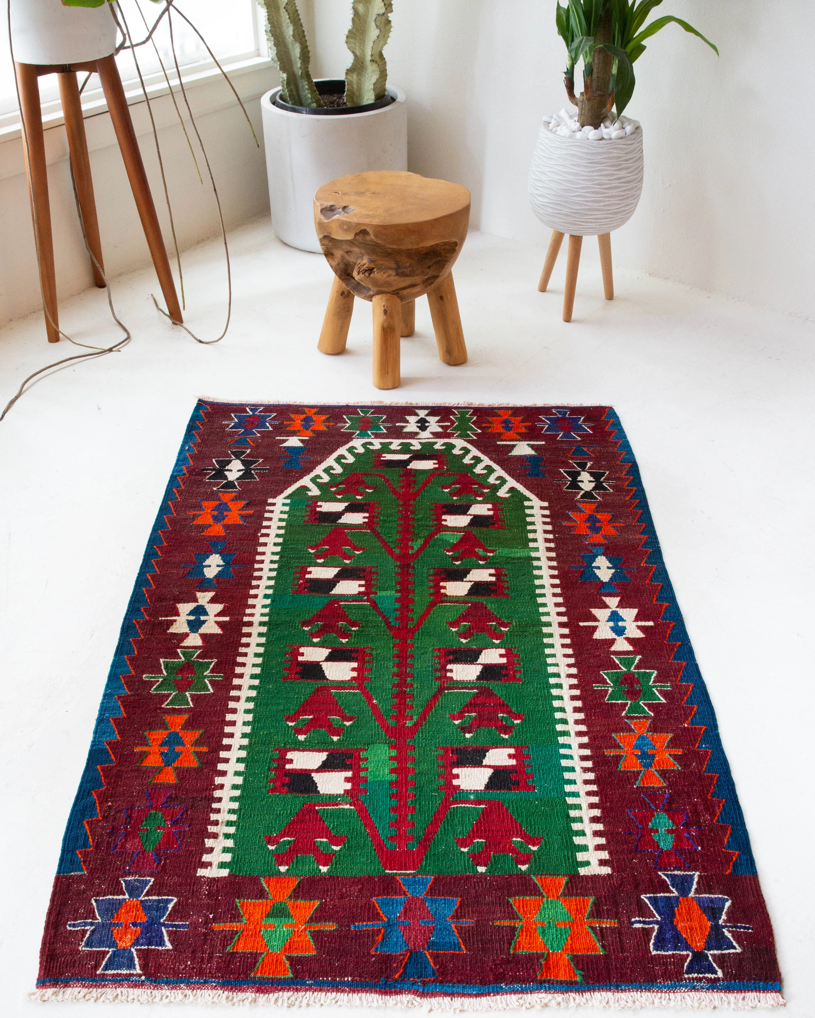 Vintage Fethiye Kilim Rug 3'2"x4'8"
