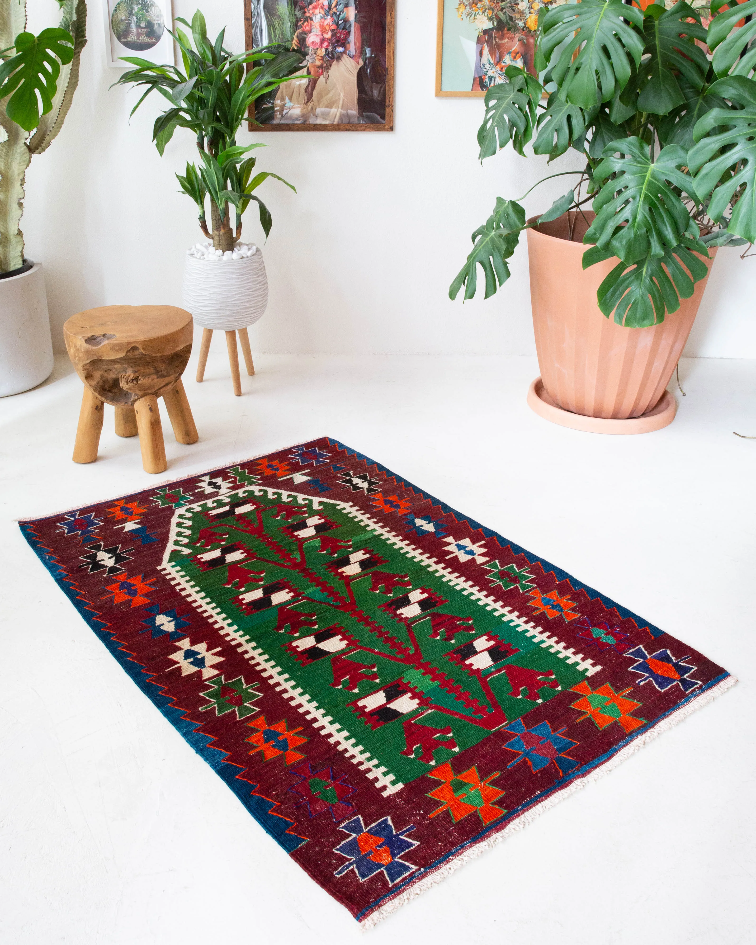 Vintage Fethiye Kilim Rug 3'2"x4'8"