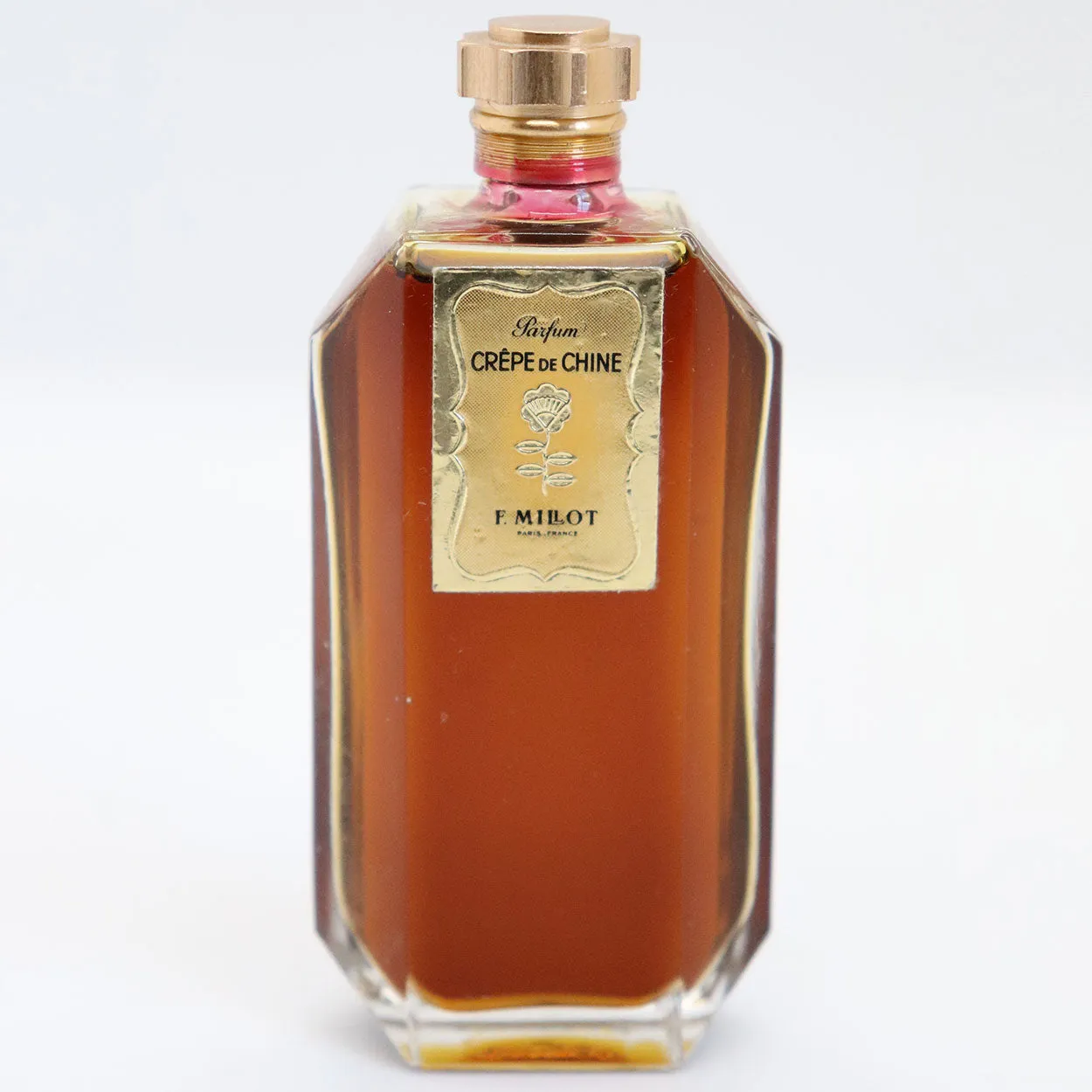 Vintage French F. Millot Crepe de Chine Glass Perfume Bottle with Contents