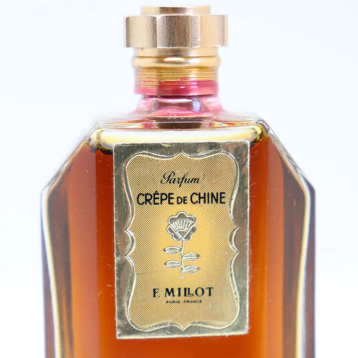 Vintage French F. Millot Crepe de Chine Glass Perfume Bottle with Contents