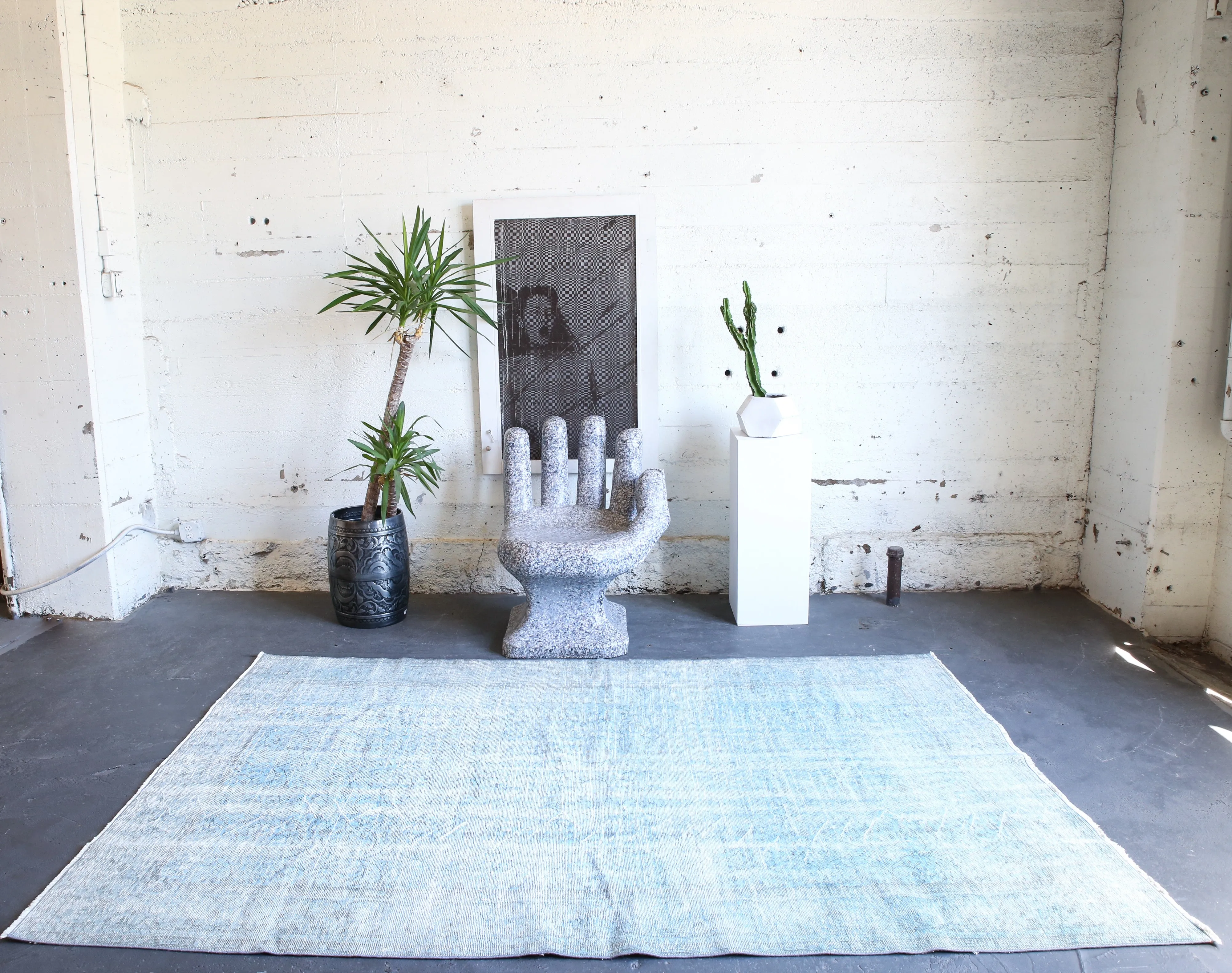 Vintage Overdyed Isparta Rug in Ice Blue 6ftx9ft