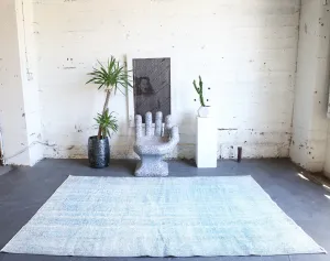 Vintage Overdyed Isparta Rug in Ice Blue 6ftx9ft
