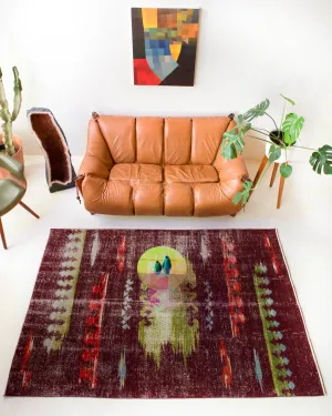 Vintage Turkish Art Deco Rug 5'x8"