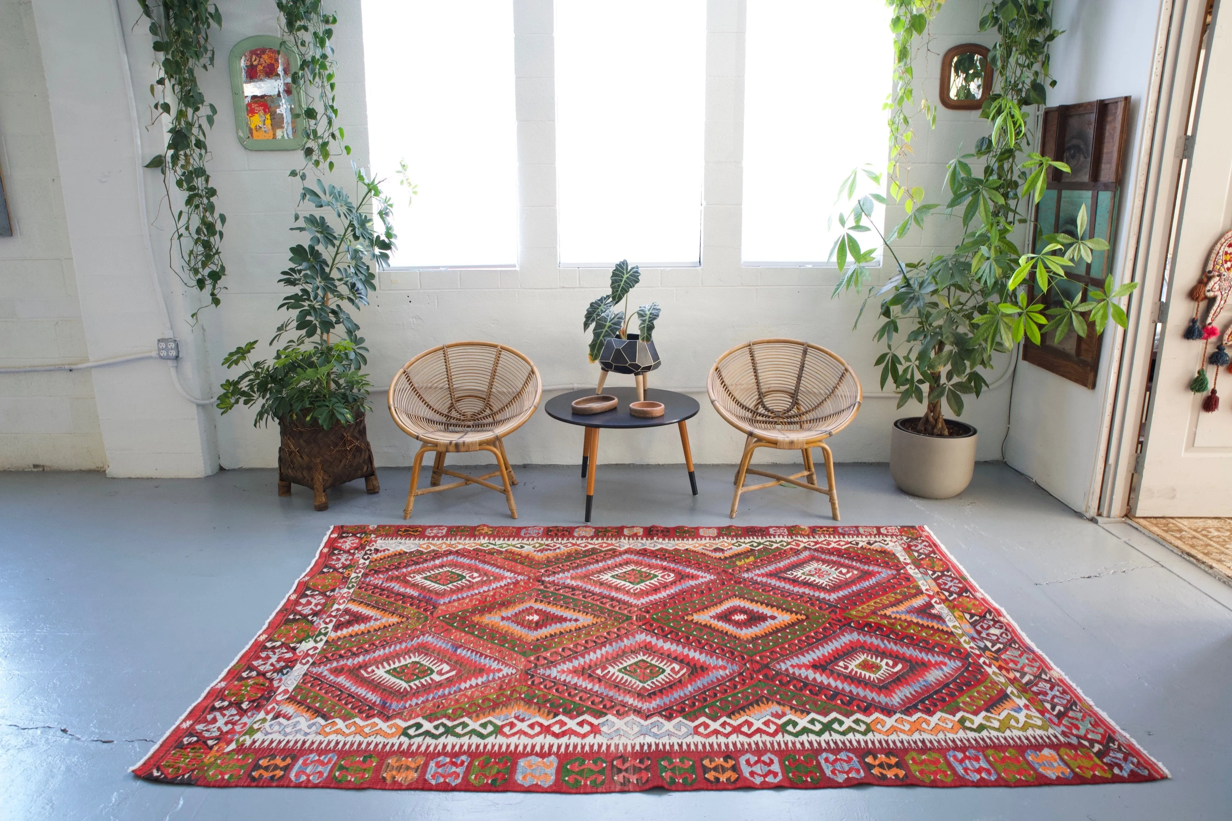 Vintage Turkish Fethiye Kilim Rug 5'8"x8'4"