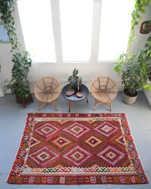 Vintage Turkish Fethiye Kilim Rug 5'8"x8'4"