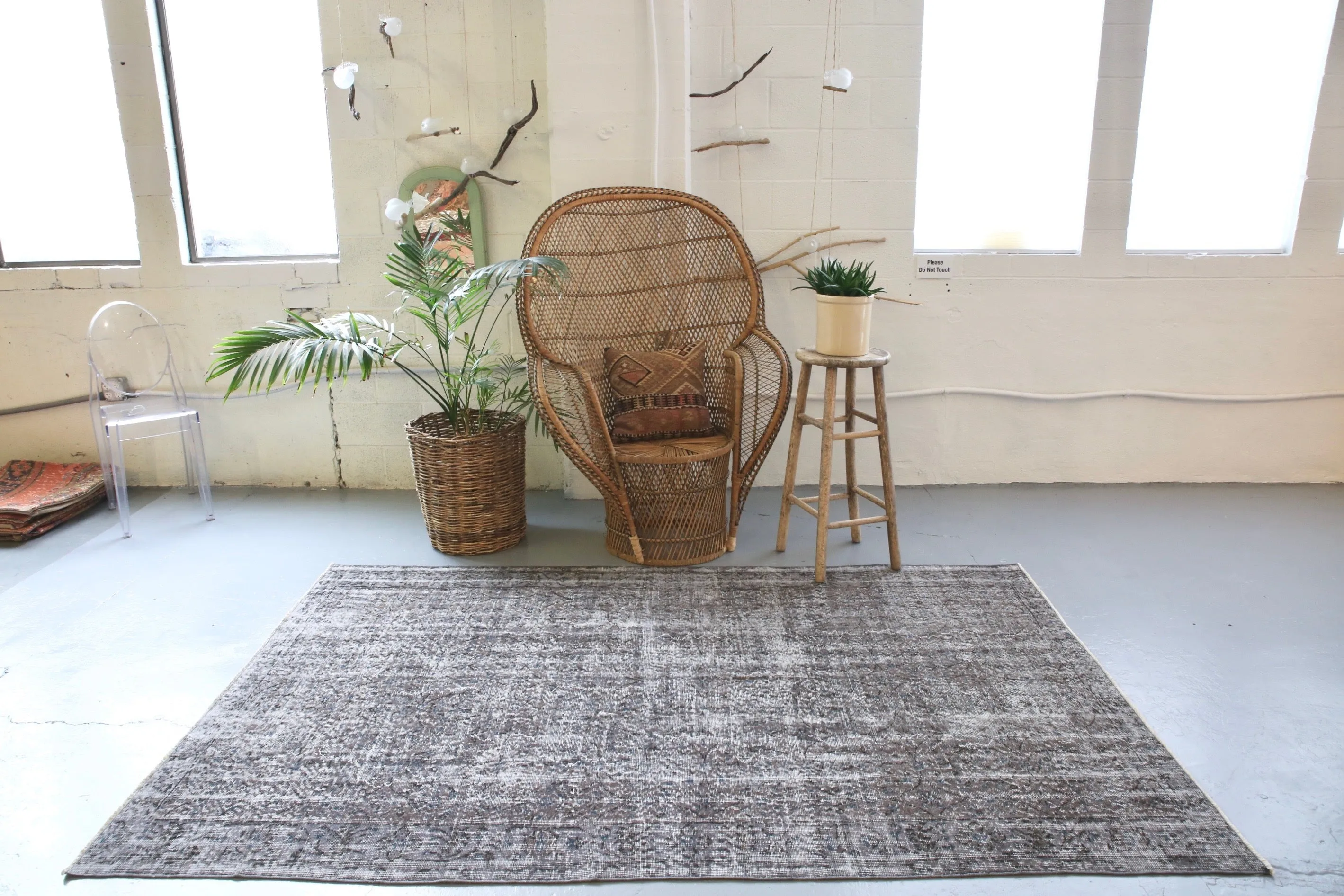 Vintage Turkish  Overdyed Isparta Rug in Ash 5' x 8'