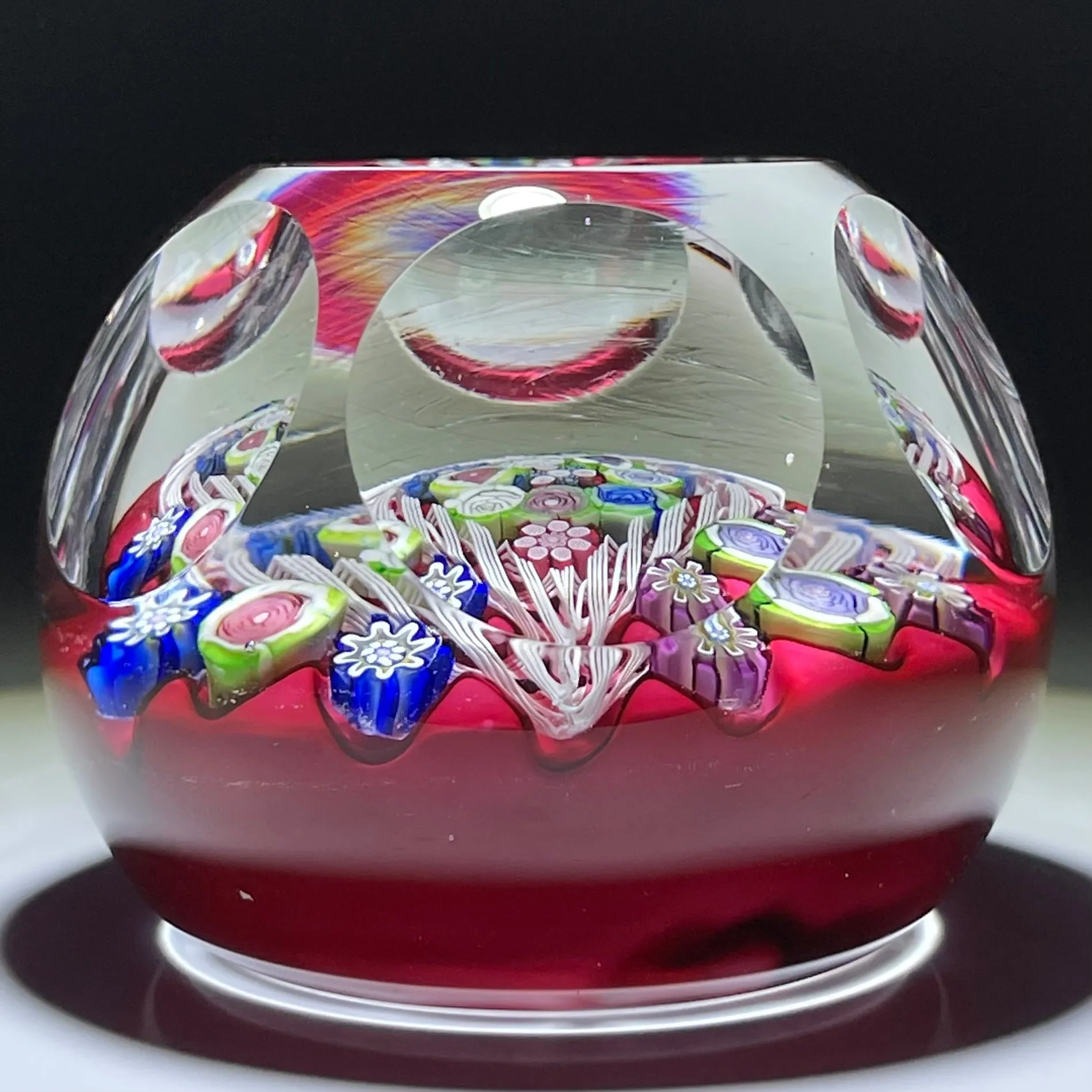 William Bill Burchfield Cape Cod Glassworks Millefiori & Filigree Heart on Opaque Red Ground