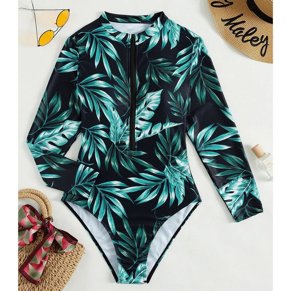 Women Rashguard: Blue Black Flowers
