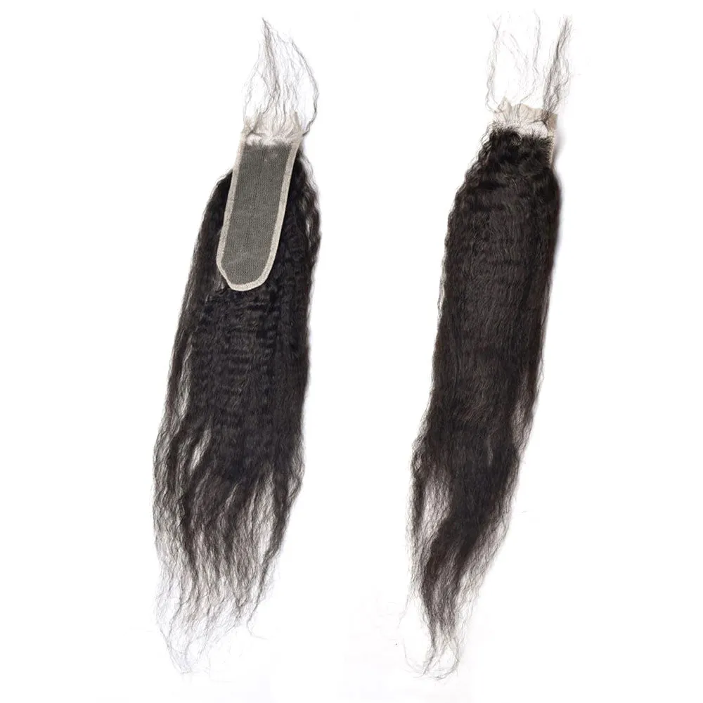 Yaki Straight 4 Bundles With 2x6 Lace Closure Peruvian Virgin Human Hair