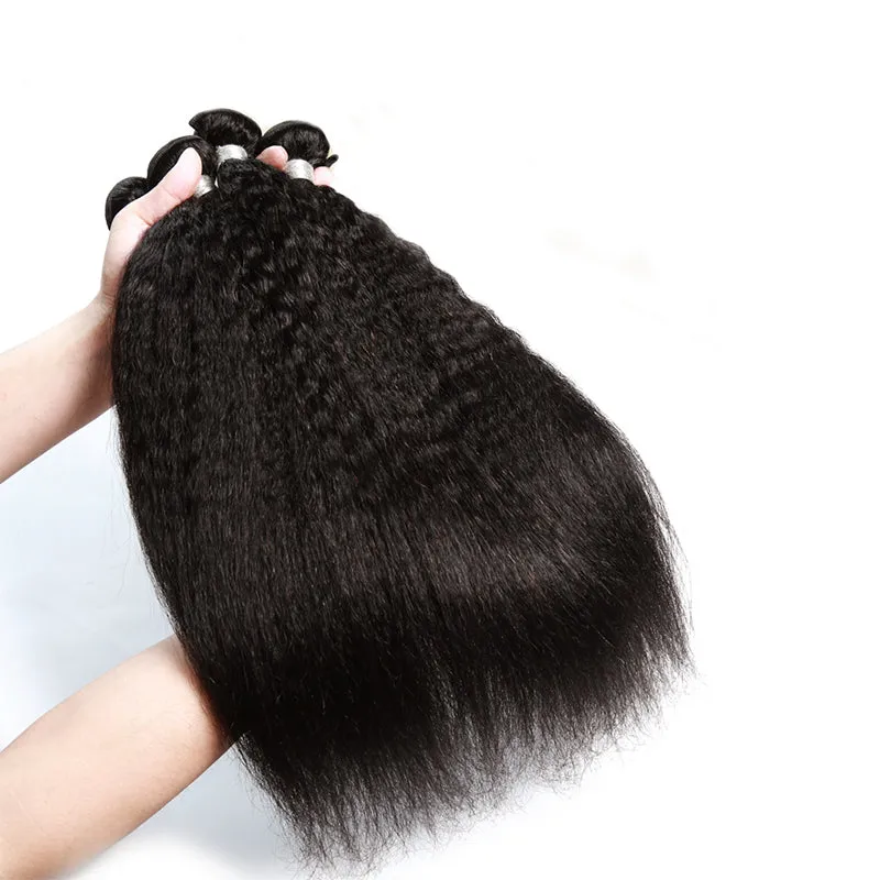 Yaki Straight 4 Bundles With 2x6 Lace Closure Peruvian Virgin Human Hair